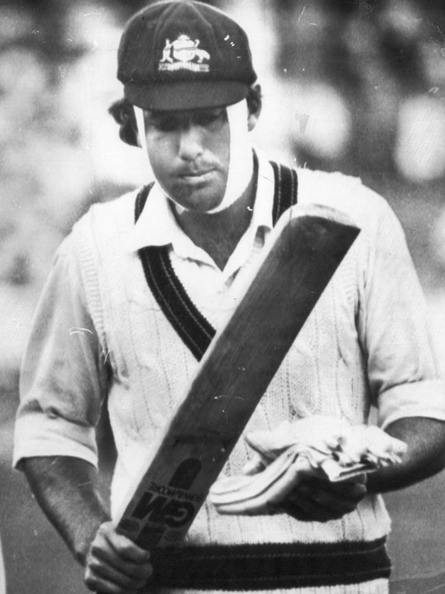 With his broken jaw wired shut, Rick McCosker bravely came out to bat in Australia’s Centenary Test victory over England in 1977. Picture: File