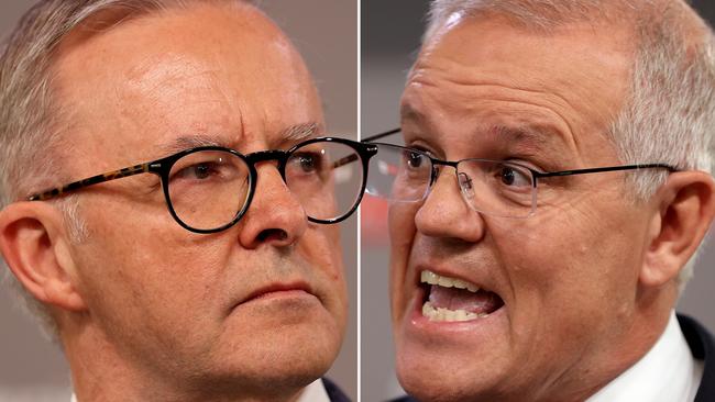 Either Anthony (Albo) Albanese and Scott (ScoMo) Morrison, quite appropriately left and right above, will be holding Australia’s reins after the election. Picture: Toby Zerna