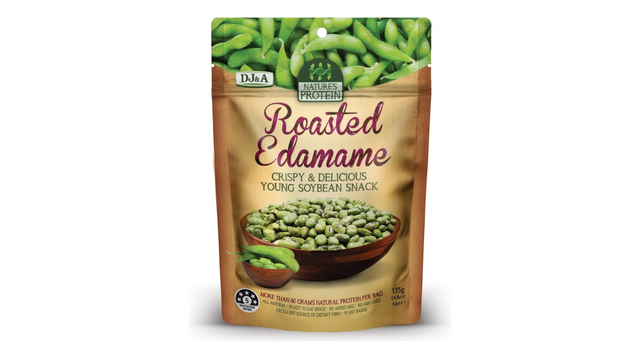 <h3><a href="https://www.woolworths.com.au/shop/productdetails/300875/nature-s-protein-roasted-edamame" target="_blank" rel="noopener"><span>Nature's Protein Roasted Edamame, $4.80 from woolworths.com.au</span></a></h3>