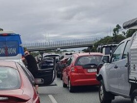 Traffic brought to a standstill on the Bruce Highway after a motorbike fire. Credit: Mandy KB Facebook