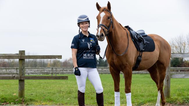 Zara Tindall with "Happenstance" at her farm on November 23, 2021 in Gloucestershire, England. Picture: Hollie Adams