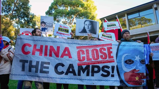 Uyghur and anti-China demonstrators turned out in Adelaide as China’s Premier Li Qiang arrived in June 2024. Picture: NewsWire / Asanka Ratnayake / Pool