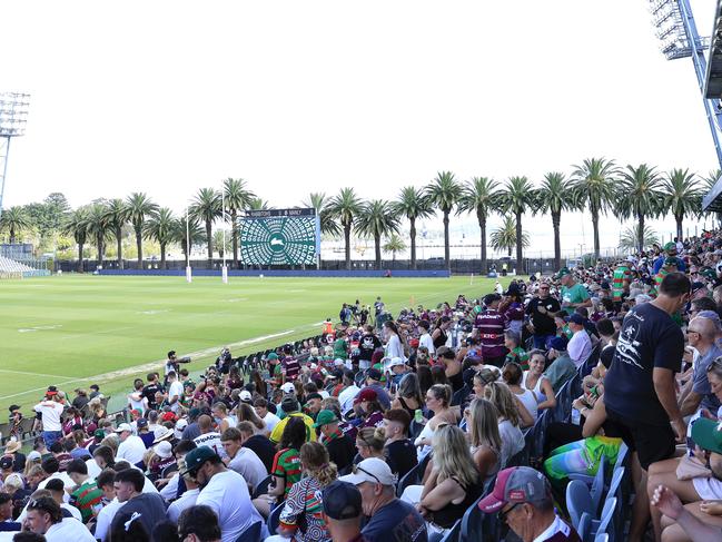 Crowd shots from the delayed NRL trial match.