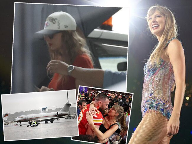 Taylor Swift has hit Sydney. She was snapped boarding her [private jet in Melbourne, centre, and flew into a Sydney storm before landing on the tarmax at Kingsford Smith airport (bottom left). It's thought boyfriend Travis Kelse may jon her at some point this week.