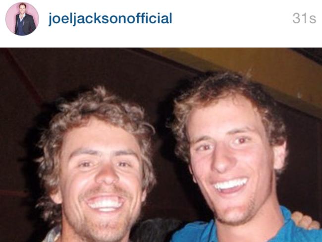 In tribute ... Joel Jackson (right) Instagram post regarding missing Australian surfer Adam Coleman (left). Picture: Joel Jackson/Instagram