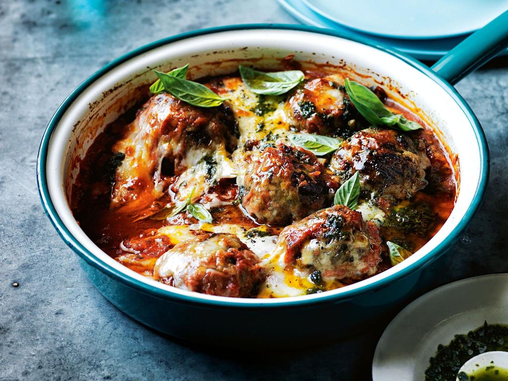 Meatballs with kale pesto.