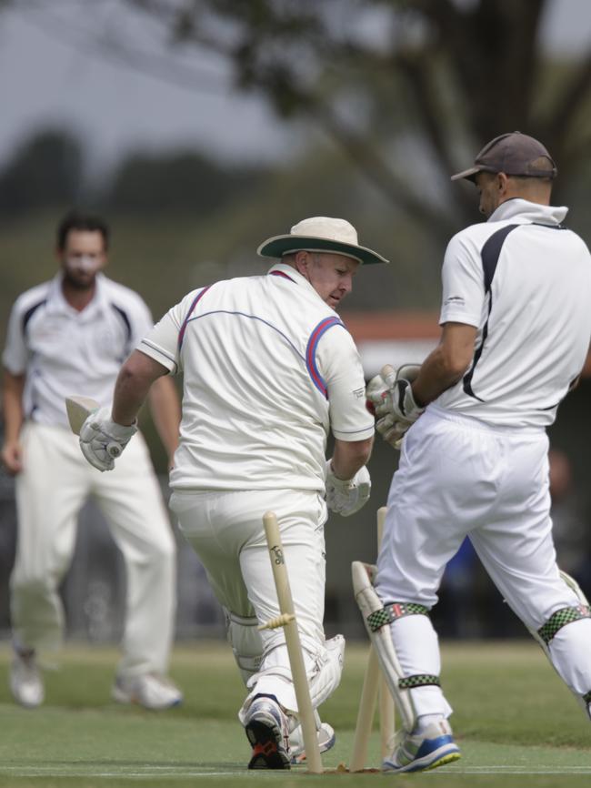 Flinders batsman Simon Parrott is dismissed in the grand final. Picture: Valeriu Campan