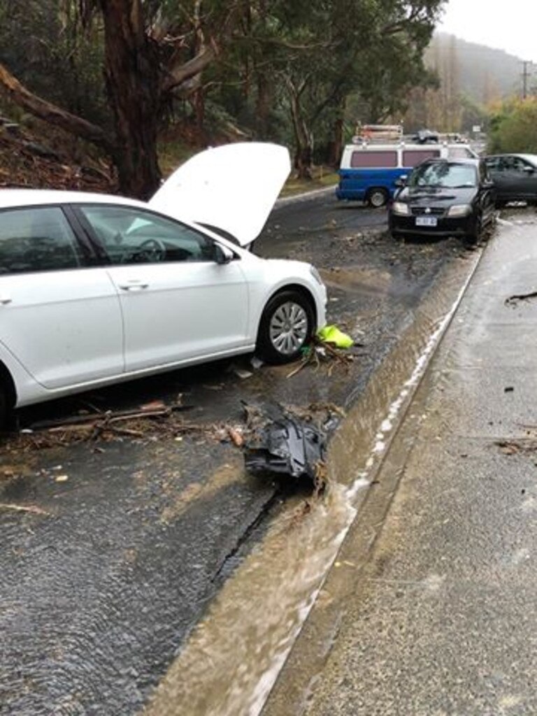 Flood damage to the roadway in McRobies Rd/Syme St, South Hobart. Picture: MATT HASTINGS