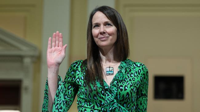 Jen Easterly, Director of the Homeland Security Department's Cybersecurity and Infrastructure Security Agency, testifies during a Congressional full committee hearing on the 