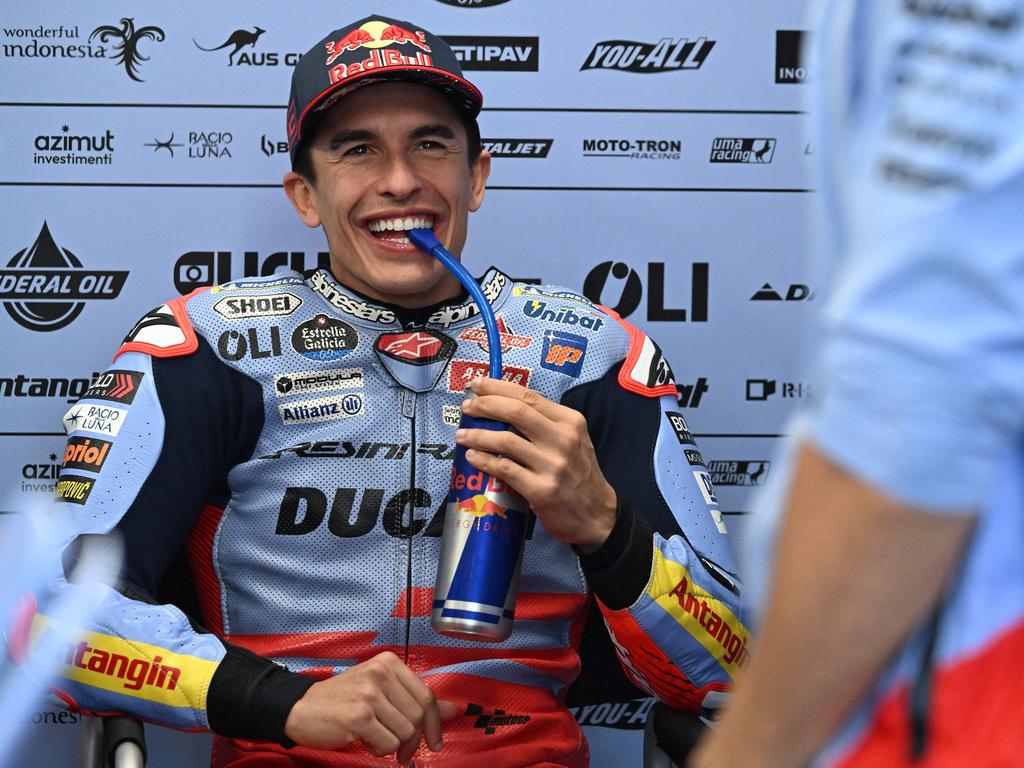 Gresini Racing MotoGP's Spanish rider Marc Marquez relaxes in the garage. Picture: AFP