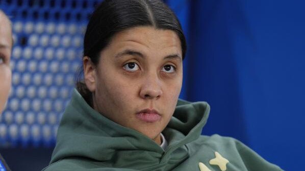 LONDON, ENGLAND - MARCH 27: Sam Kerr of Chelsea Women watches on from the stands during the UEFA Women's Champions League Quarter Finals Second Leg match between Chelsea FC and Manchester City at Stamford Bridge Stadium in London, England on March 27, 2025. (Photo by Crystal Pix/MB Media/Getty Images)