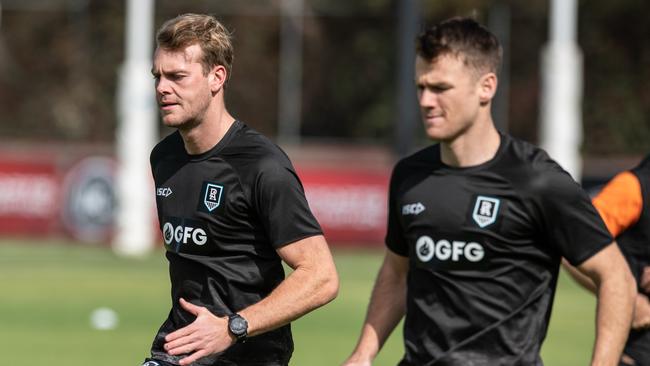 Port Adelaide football club training at Alberton Oval. Jack Watts and Robbie Gray Picture: Brad Fleet