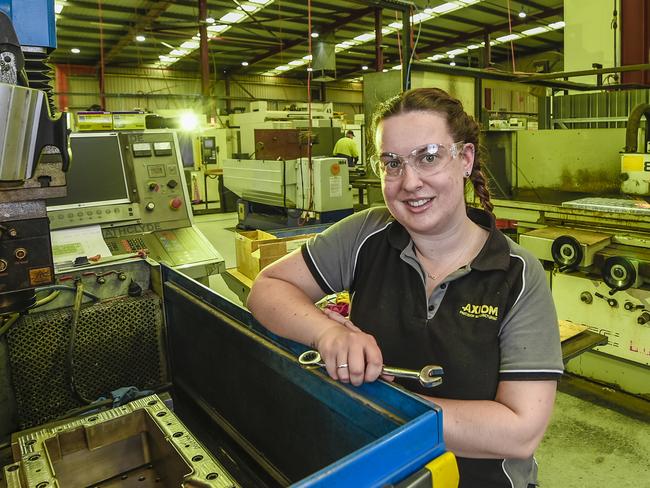 Axiom Precision Manufacturing.Fourth year apprentice Mechanical Fitter and Turner/Project support trainee, Georgia Robertson 21 with Cad machinery that is used to produce parts for the defence industry.Thursday, February 13, 2020.PIC Roy VanDerVegt