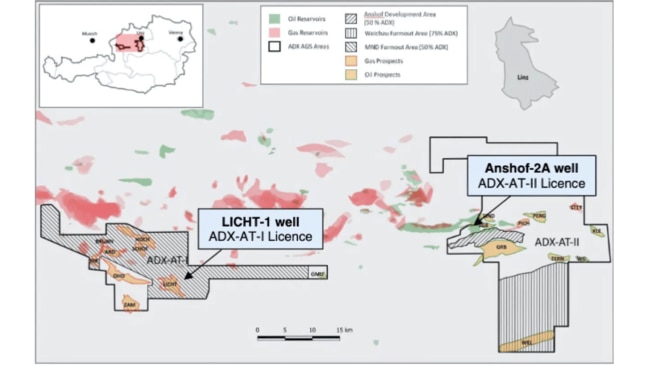 Location of the LICHT-1 gas exploration well and the successful Anshof-2A oil appraisal well recently drilled. Picture: ADX