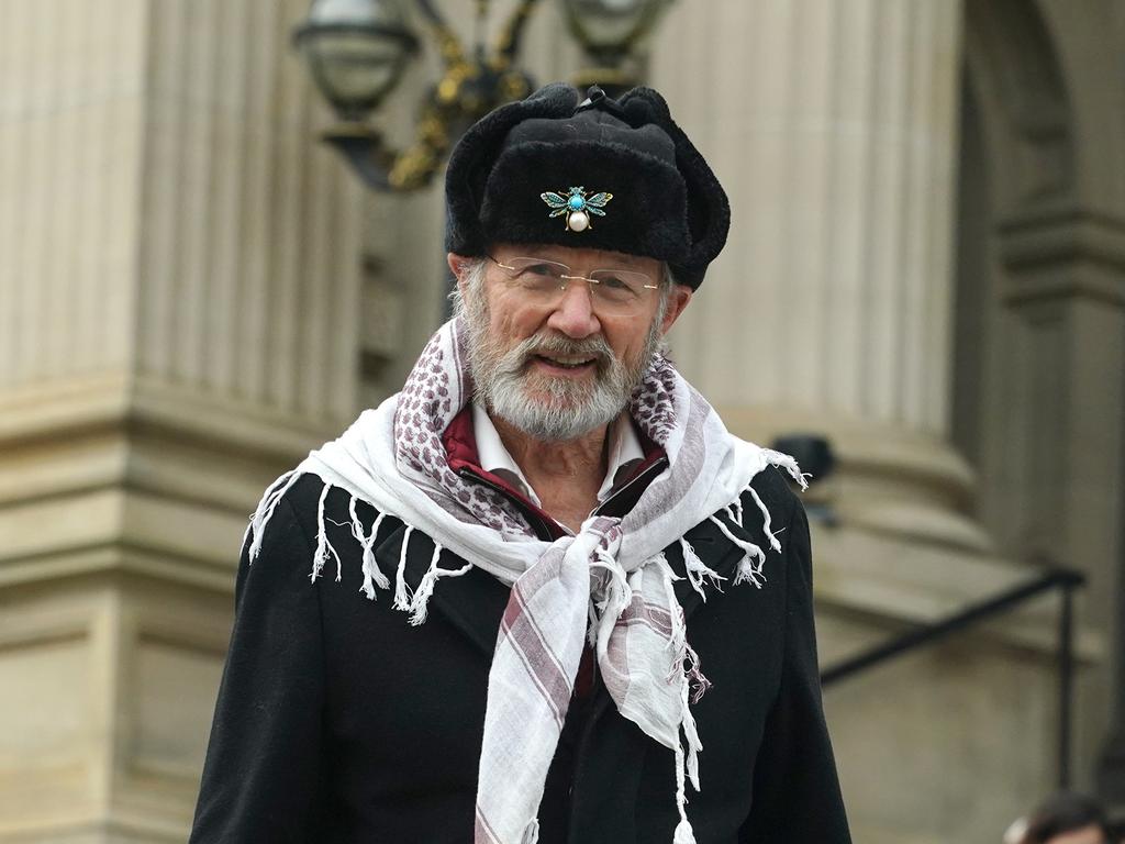 The father of Julian Assange, John Shipton, speaks during the Pro-Palestinian rally at the International Day of Solidarity with Gaza and Prisoners rally in Melbourne. Picture: NewsWire / Luis Enrique Ascui