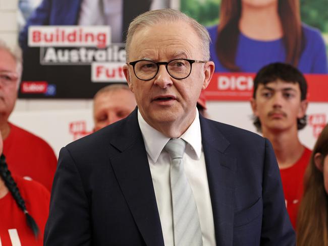 Prime Minister Anthony Albanese visiting Labor candidate for Dickson Ali France and volunteers at her office in Strathpine, Queensland. 2 May 2025. Picture: Tara Croser.