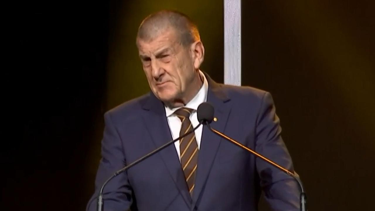 Hawthorn President Jeff Kennett speaking at The Peter Crimmins medal ceremony at Crown