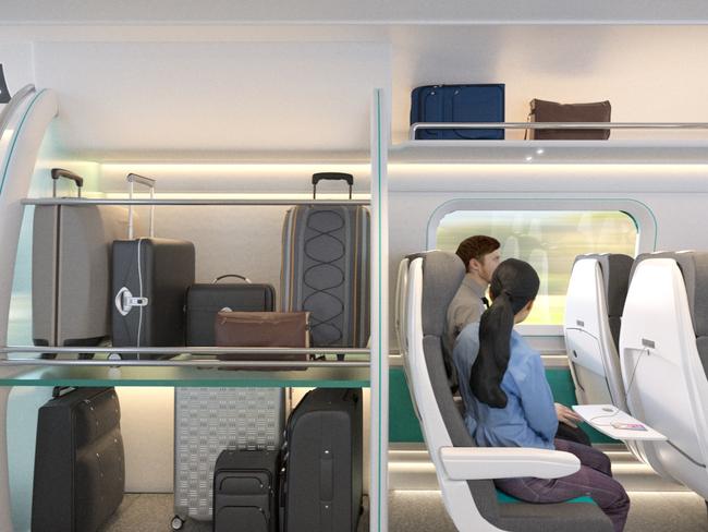 An artist’s impression of a custom train for the Melbourne Airport rail link. Picture: AirRail Melbourne