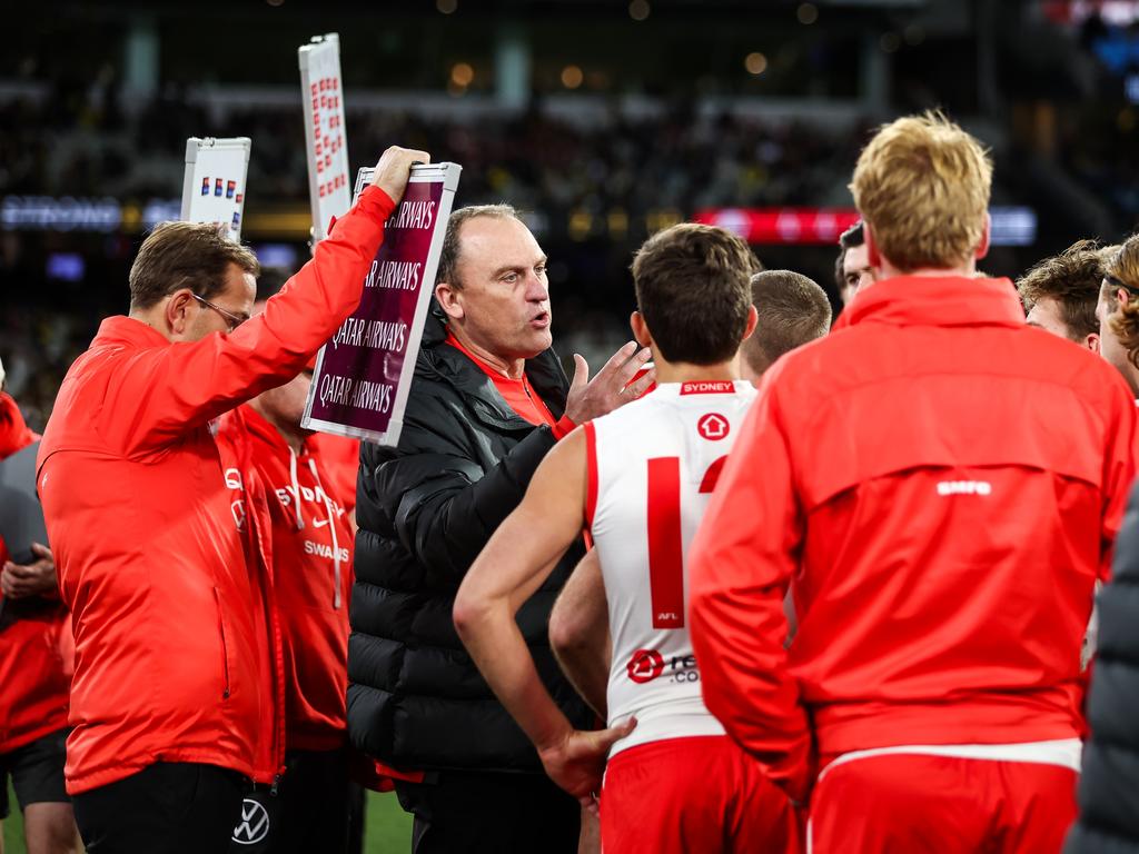 Longmire can sense that while his team aren’t far away, there’s no denying the nature of their drop off. Picture: Dylan Burns/AFL Photos via Getty Images