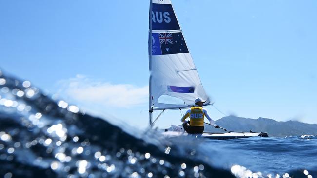 MARSEILLE, FRANCE - AUGUST 04: Matt Wearn of Team Australia prepares to compete in the Men's Dinghy ILCA class on day nine of the Olympic Games Paris 2024 at Marseille Marina on August 04, 2024 in Marseille, France. (Photo by Clive Mason/Getty Images)