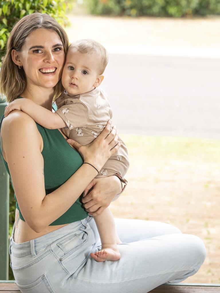 Lennon Starr started a YouTube channel to raise awareness about mental health, pictured with her 12 month old son Sunny Sharp. Monday, October 11, 2021. Picture: Nev Madsen.