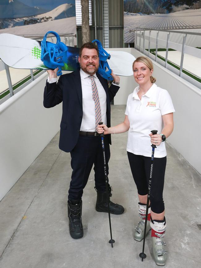 Urban Xtreme will feature hi-tech ski slope simulators that are giant treadmills with a surface of white synthetic grass and have adjustable incline and speed. Picture: AAP/Image Sarah Marshall