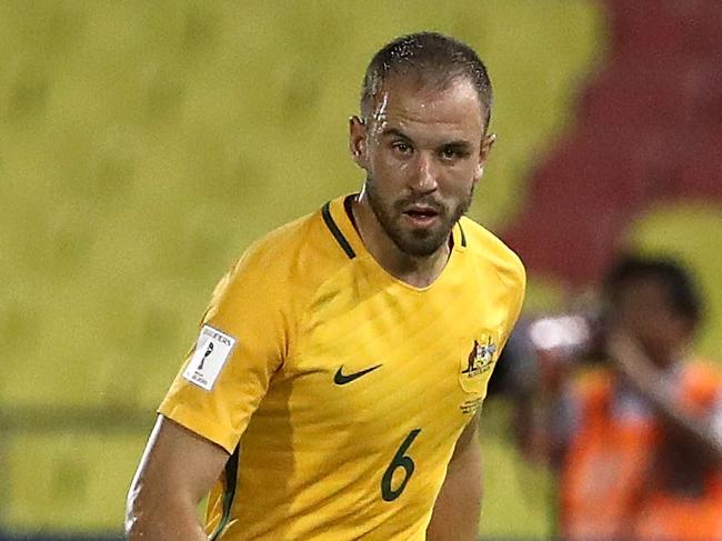 MALACCA, MALAYSIA - OCTOBER 05: Matthew Jurman of Australia controls the ball during the 2018 FIFA World Cup Asian Playoff match between Syria and the Australia Socceroos at Hang Jebat Stadium on October 5, 2017 in Malacca, Malaysia.  (Photo by Robert Cianflone/Getty Images)