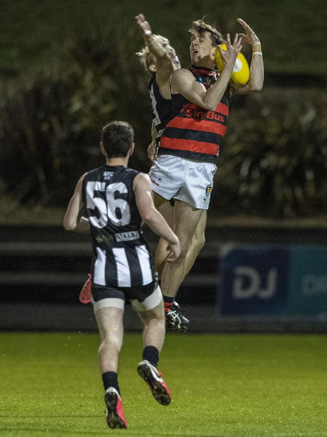 TSL: Glenorchy vs. Lauderdale, KGV: Lauderdale's Josh McGuinness takes a strong overhead mark. Picture: LUKE BOWDEN