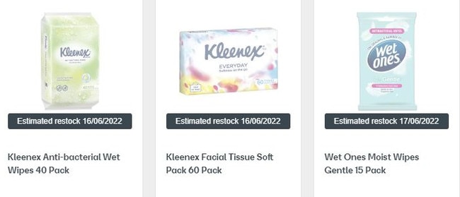 Tissues out of stock at Woolworths' website. Picture: Supplied