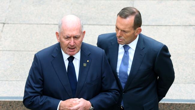 Then prime minister Tony Abbott and Governor General Sir Peter Cosgrove hold a doorstop after touring the Australian War Memorial, Canberra.