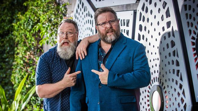 AACTA Launch. The Australian Academy of Cinema and Television Arts (AACTA) launch their exciting AACTA Festival program at HOTA on the Gold Coast. AACTA's 2025 Festival Ambassadors Clayton and Shane Jacobson at HOTA on the Gold Coast. Picture: Nigel Hallett