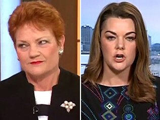 Pauline Hanson (left) and Sarah Hanson-Young go head-t0-head on Sunrise.