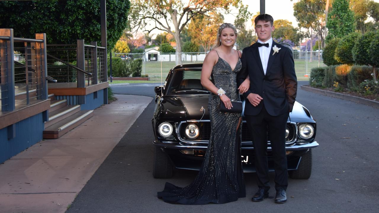 Georgia Bumstead and Toby Harms at the Our Lady of Southern Cross College formal 2022. Picture: Emily Devon.