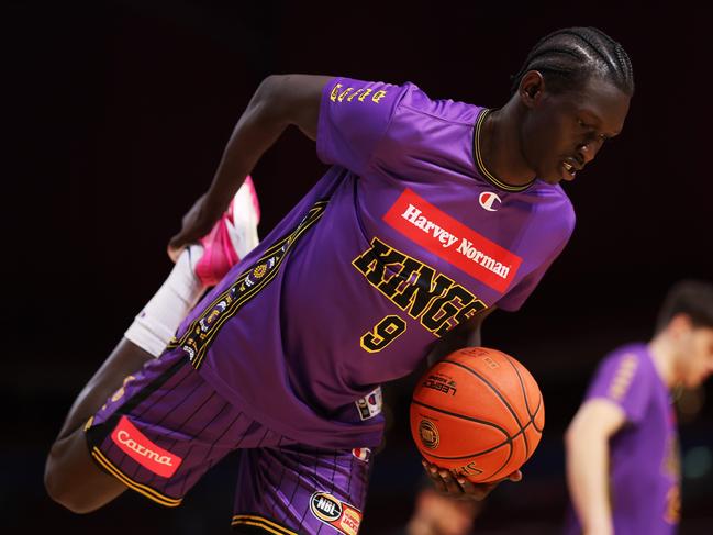 Jackson Makoi of the Kings warms up during the NBL Play-In Qualifier match between Sydney Kings and New Zealand Breakers. (Photo by Mark Metcalfe/Getty Images)