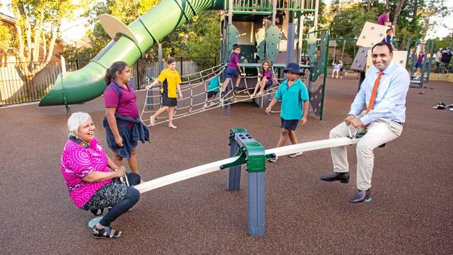 A new playground has opened in the Wongala Community Village, pictured are Gumbaynggirr elder Aunty Jenny Skinner and Member for Coffs Harbour Gurmesh Singh. Picture: TREVOR VEALE