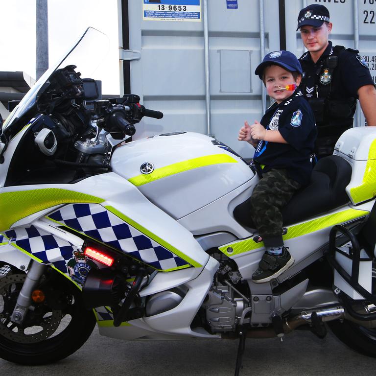 The police bike may be a little bit too big for now. Picture: Glenn Hampson