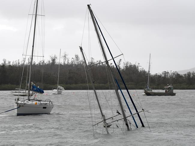 A sunken boat is seen at Shute Harbour, Airlie Beach. Picture: Dan Peled/AAP