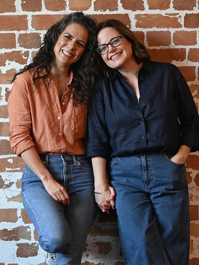 Michala Banas, left, who plays Fiona Franzmann, right. Picture: Lyndon Mechielsen