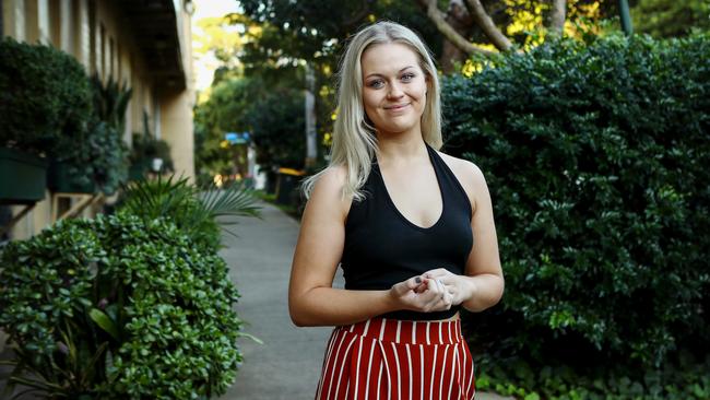 Musical theatre graduate Talia Sigsworth, in Sydney, will vote in a federal election for the first time on May 18. Picture: Hollie Adams. 