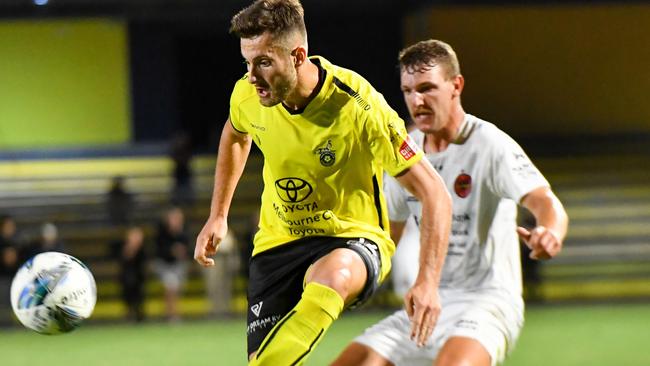 Kaine Sheppard in action for Heidelberg United. Picture: Sally Tsalikis