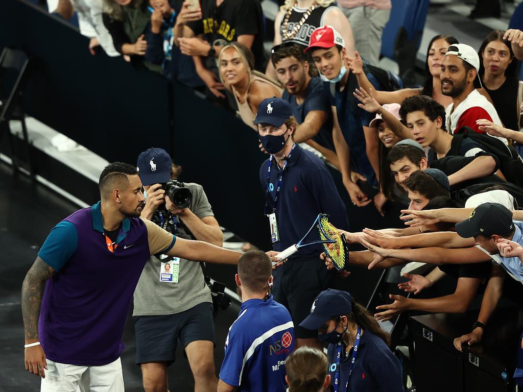 Nick Kyrgios will be without his fan club if he beats Thiem.