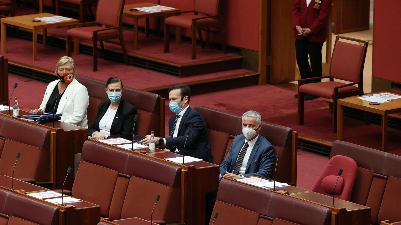 NT senator Sam McMahon (far left) with colleagues in the upper house. Picture: NCA NewsWire / Gary Ramage