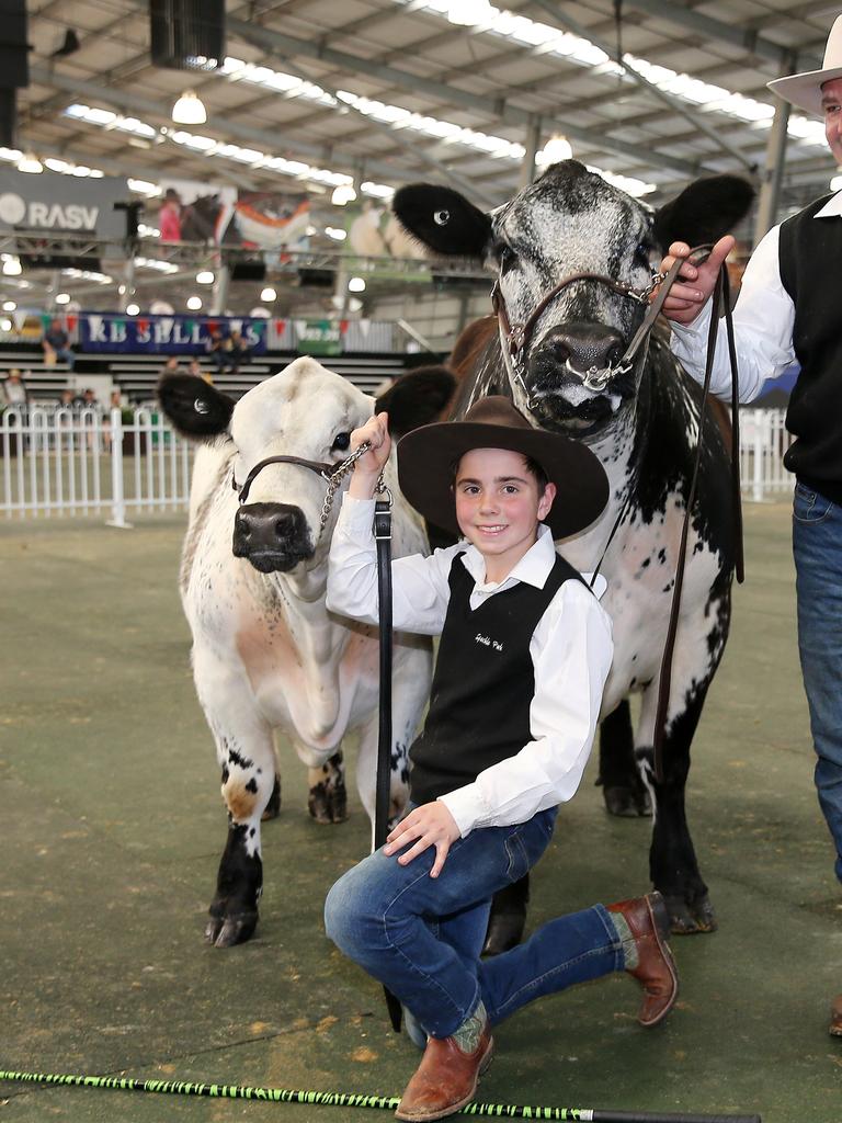 Paul Hourn and Jack Ellis, 13, AAA Lavender L28, Hanging Rock Speckle Park, Newham, Supreme Champion at the Royal Melbourne Show. Picture: Yuri Kouzmin