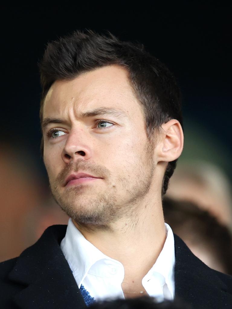 Harry Styles debuted his new hair at soccer match on February 18 at Kenilworth Road stadium in Luton, England. Picture: Catherine Ivill/Getty Images