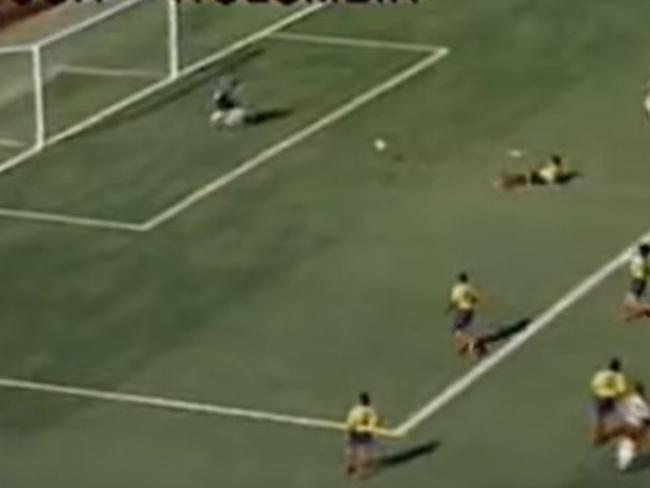 Andres Escobar pokes the ball into his own net at the 1994 World Cup. Credit: YouTube