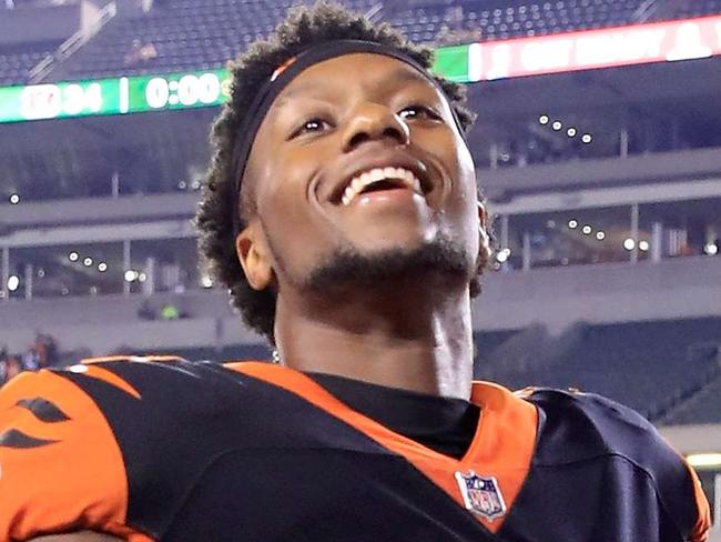 CINCINNATI, OH - SEPTEMBER 13: Joe Mixon #28 of the Cincinnati Bengals celebrates after the 34-23 win over the Baltimore Ravens at Paul Brown Stadium on September 13, 2018 in Cincinnati, Ohio.   Andy Lyons/Getty Images/AFP == FOR NEWSPAPERS, INTERNET, TELCOS & TELEVISION USE ONLY ==