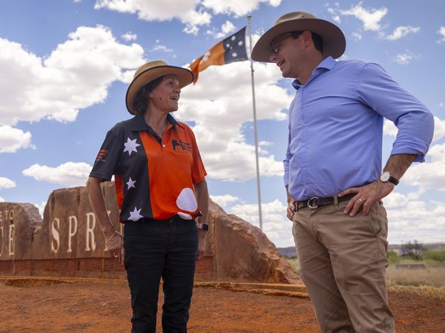 Nationals leader David Littleproud and CLP candidate for Lingiari Lisa Seibert in Alice Springs. The coalition's election campaign is unofficially underway with Littleproud in Alice Springs last week to doorknock with the local candidate. Picture: Supplied.