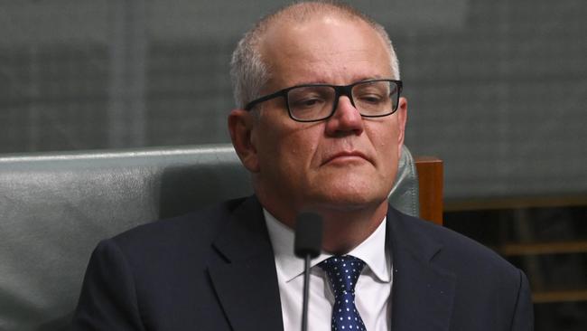 Former prime minister Scott Morrison delivered a statement to parliament rejecting suggestions he intentionally misled the parliament. Picture: Martin Ollman/Getty Images