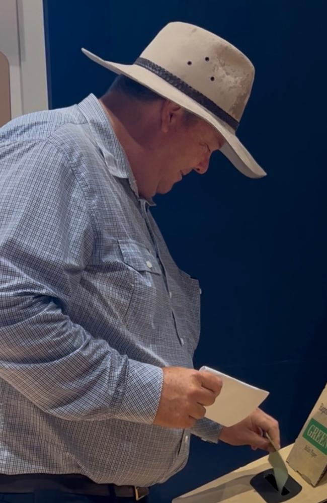 Dawson MP Andrew Willcox casting his vote at the Northern Beaches State High School Polling booth in the 2025 federal election. Photo: Ben Mihan.