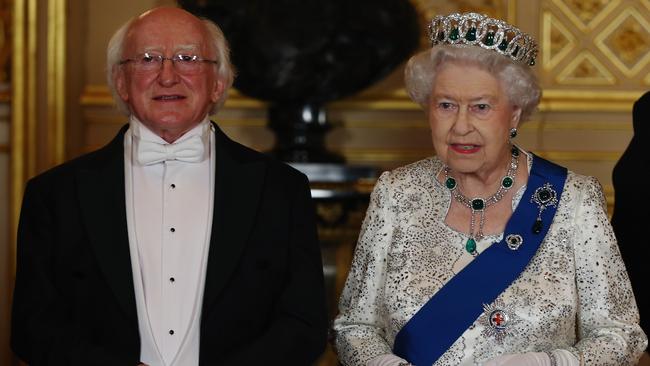 Queen Elizabeth II, right, poses with President of Ireland Michael D. Higgins. Picture: AP.